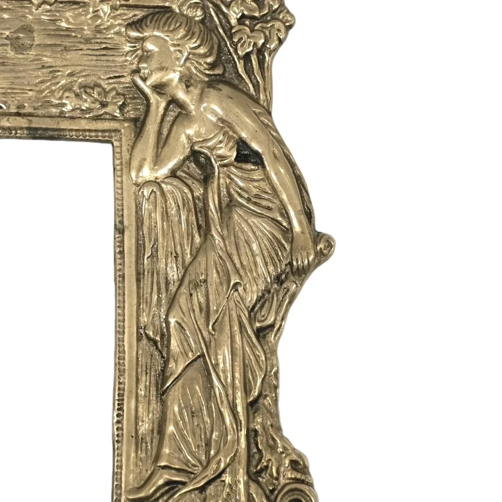 ANTIQUE ORIGINAL LARGE PICTURE FRAME MIRROR ART NEOVEAU GOLD LEAF OVER CAST IRON
